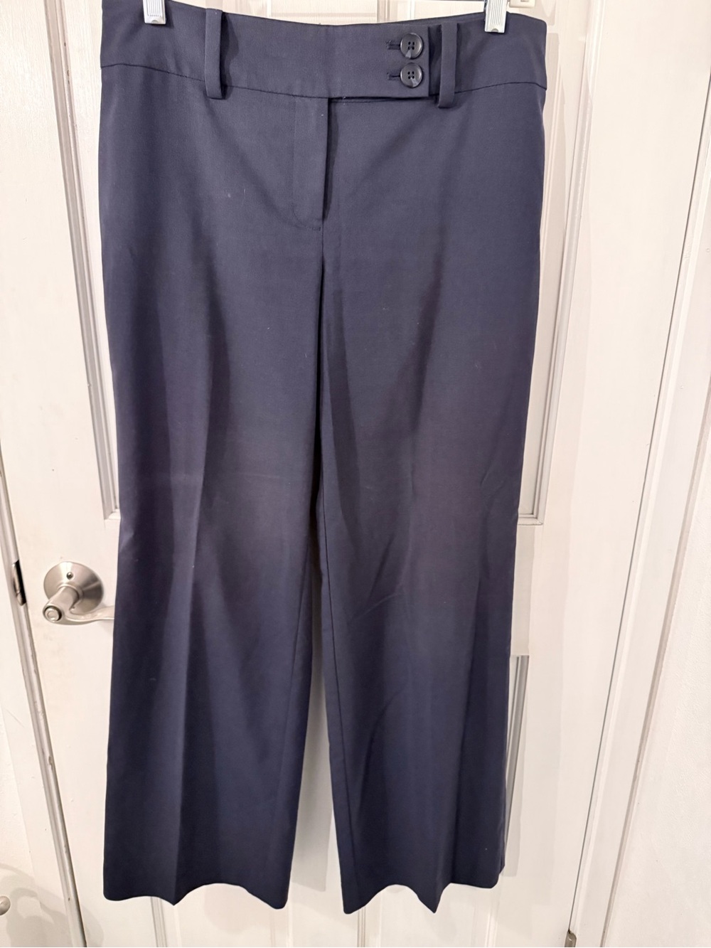 Ann Taylor Navy Wide-Leg Dress Pants with Button Waist